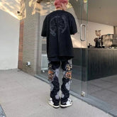 Threebooy Y2K Streetwear Baggy Ripped Stacked Jeans Pants Men Straight Kanye Old Hip Hop Denim Trousers